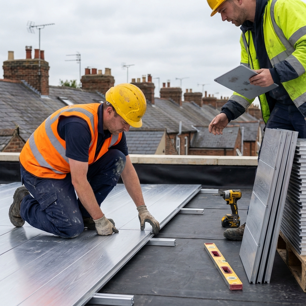Installers laying the BalcoDeck® aluminium deck