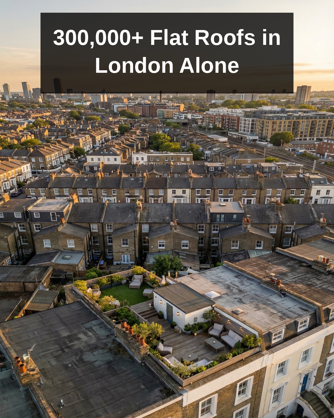 Aerial view of UK flat roofs, where terrace waterproofing details matter most
